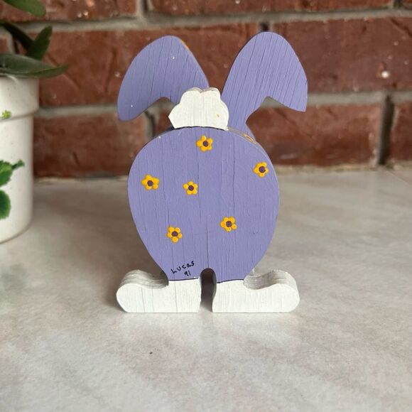 1990s Hand Painted Purple Layered Bunny Wood Craft Spring Decor - Picture 5 of 6